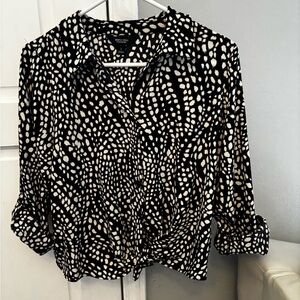 Women's S Simply Vera Wang button up long sleeve shirt top tie waist